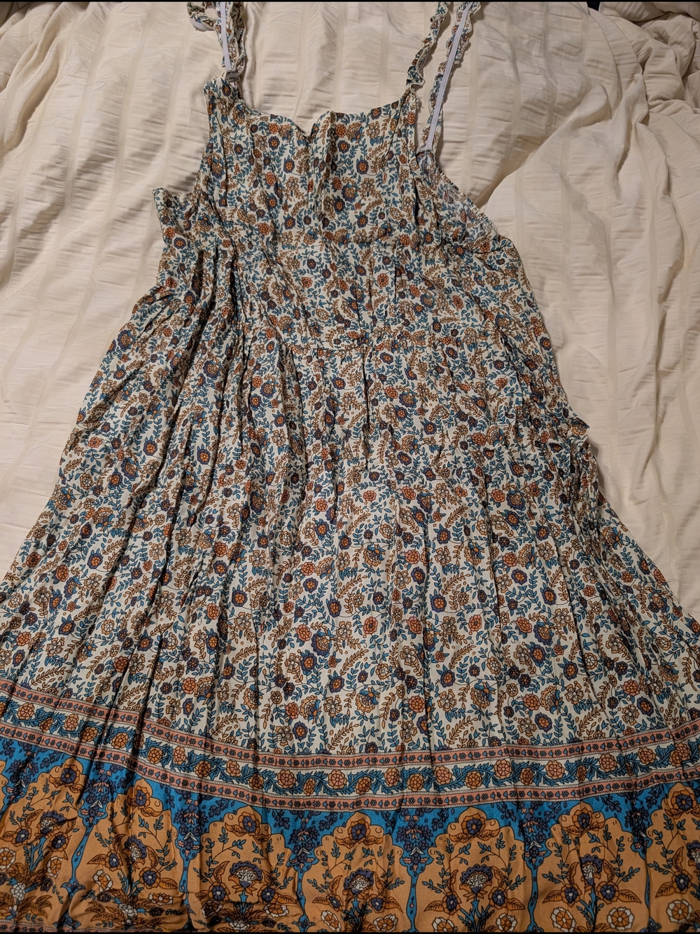 SHEIN Floral Boho Maxi Dress in Blue, Brown, Cream